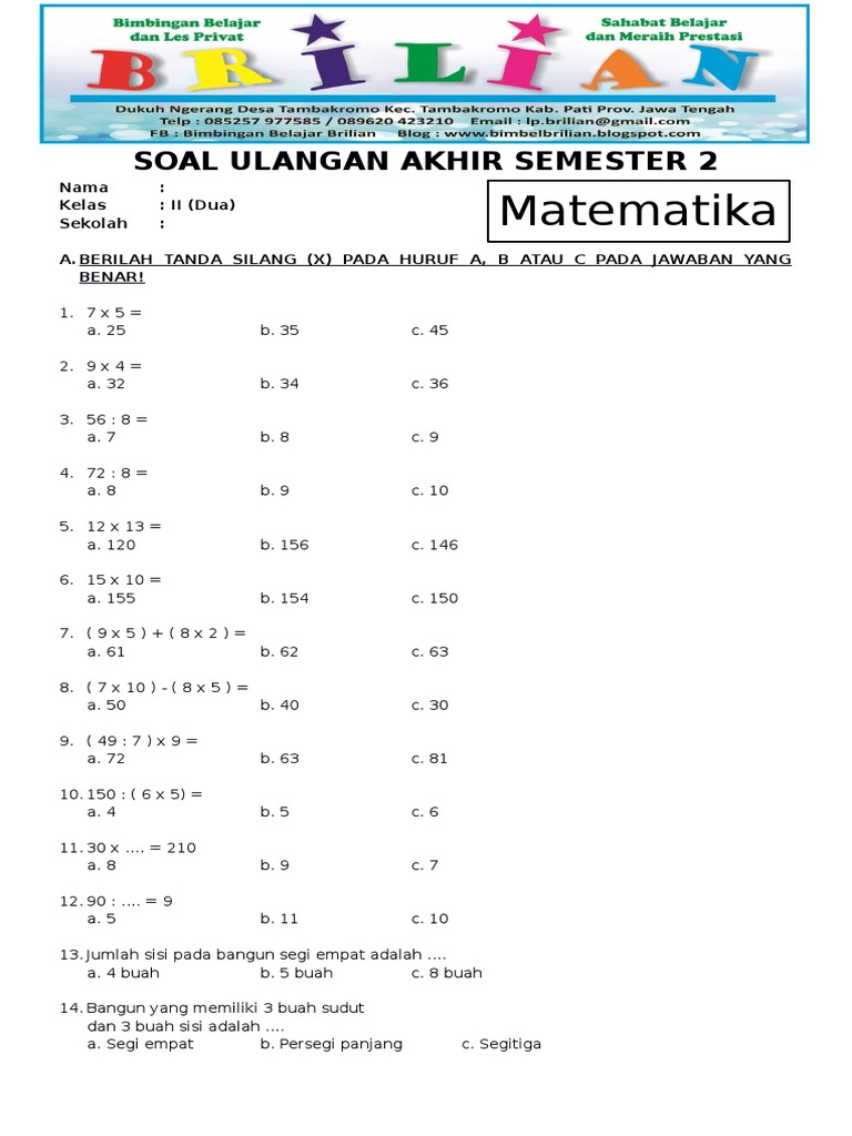 10 Rahasia Menguasai Soal Kelas 2 Semester 1 Matematika Agar Anak Cepat Pintar Berhitung